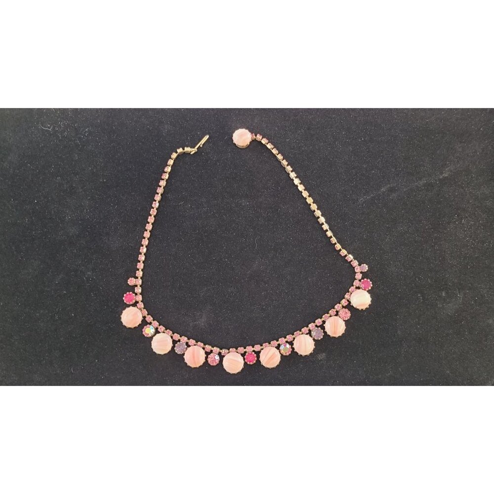 Vintage WEISS Strawberry Cream Glass Cabochons Crystal Rhinestone Necklace RARE